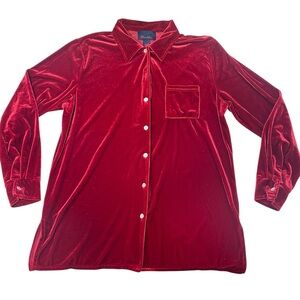 Denim & Co Red Velvet Button-Up Shirt Medium